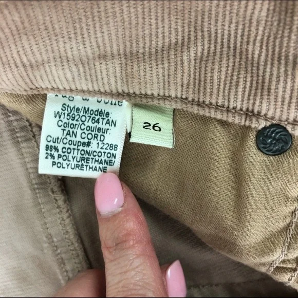 Rag & BoneTomboy Corduroy Tan Cropped Pants Sz 26 - Picture 7 of 7